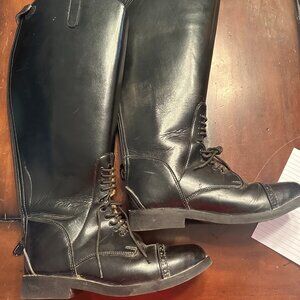 Sleek Black Leather Heeled Boots